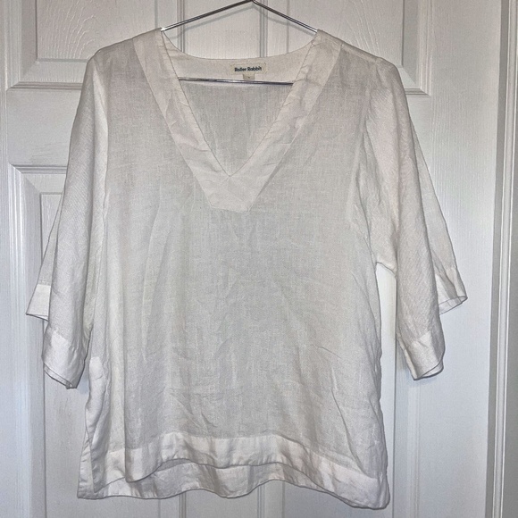Roller Rabbit White Linen Top Sz S Gently Loved - Picture 3 of 6